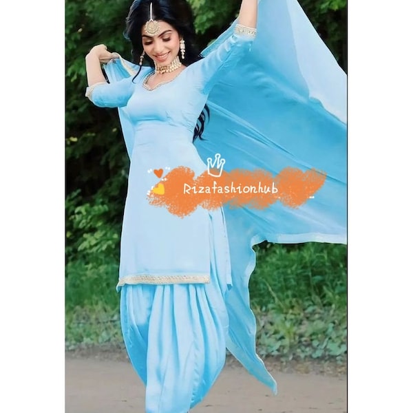 Sky Blue Salwar Kameez Suit Patiala Shalwar Suit Dupatta Salwar Kameez Designer Punjabi Patiala Salwar Suit For Women Indian Patiala Dress