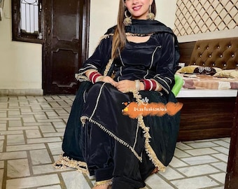Black Salwar Kameez Punjabi Suit simple Patiala Shalwar kameez Indian Kurta Dupatta Custom Stitched for Girls and Women