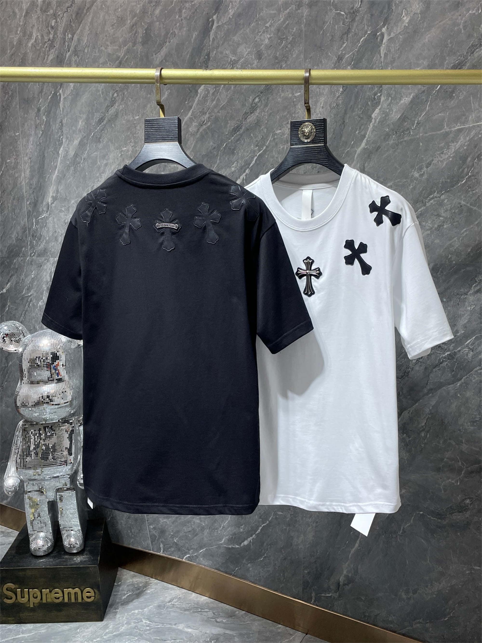 Leather Cross Embroidered T-shirt Chrome Hearts 23ss T-shirt 