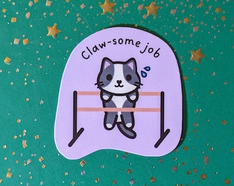 Cute barre cat | "Clawsome job" pun | tiny waterproof fridge magnet or laptop, water bottle, phone case sticker | fitness kitty inspiration