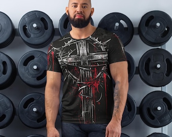Christian Streetwear Shirt, All Over Cross Mesh Tee, Jesus Graphic Urban Clothing Gift