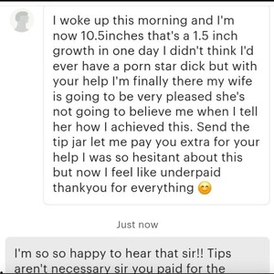 K&ouml;nnte beinhalten: Ein Screenshot einer Unterhaltung zwischen zwei Personen. Die erste Person ist mit den Ergebnissen eines Produkts zufrieden, das sie gekauft hat, und bedankt sich beim Verk&auml;ufer. Die zweite Person freut sich zu h&ouml;ren, dass der Kunde zufrieden ist und sagt, dass Trinkgeld nicht notwendig ist.