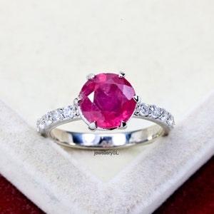 Round ruby ring, July birthstone red stone ring , sterling silver, engagement ring for women, Anniversary gift, Gift for mom