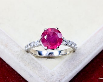Round Ruby Sterling Silver Ring, July Birthstone, Anniversary Gift