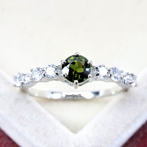 Green Tourmaline Engagement Ring: Sterling Silver Solitaire, October Birthstone