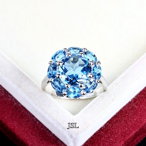 Sky Blue Topaz Ring Sterling Silver & Gold Vermeil - Engagement, Promise, Gemstone Ring Statement Anniversary Birthday Gift For Her Mum Wife