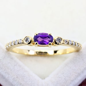 Genuine Amethyst 14k Gold Ring: Minimalist Birthstone Promise Ring