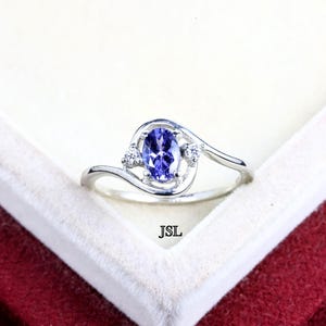 Purple Tanzanite Engagement Ring, Oval Tanzanite Wedding Ring, Oval cut Diamond Engagement Ring, December Birthstone Gift For Her