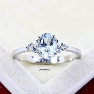 Oval Aquamarine Ring: Sterling Silver, March Birthstone (5X7 MM)