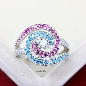 Bague en argent sterling avec pierre de lune arc-en-ciel : bague tendance avec pierres précieuses colorées