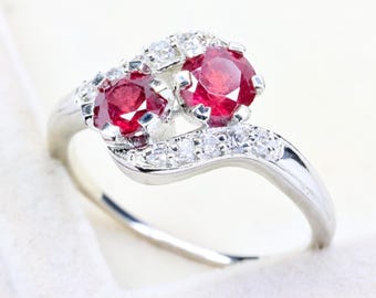 Ruby Engagement Ring: Sterling Silver Multi-Stone Ring, July Birthstone