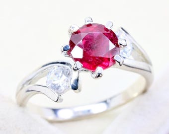 Ruby Promise Ring: Sterling Silver, Three Round Gemstones