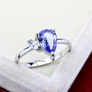 Tanzanite Pear Shaped 1.00 Carat Halo Ring With Diamond Accent in 14k gold/Sterling Silver ring, Tanzanite Jewelry, Dainty Tanzanite ring