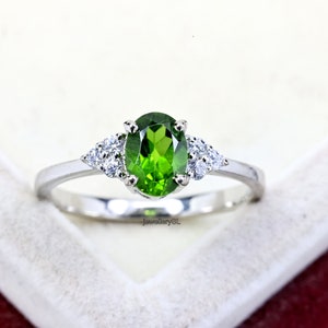 Solitaire Engagement/Wedding Bridal Ring, Natural Cut Chrome Diopside Ring, 14K Gold/Sterling Silver Chrome Diopside ring, Green gem ring