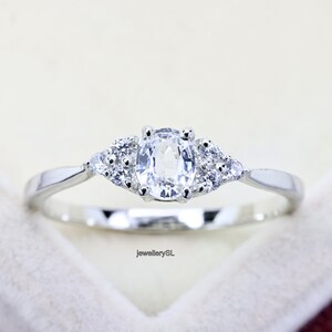 White Sapphire Ring: 14K Gold or Sterling Silver Band, Stacking Ring
