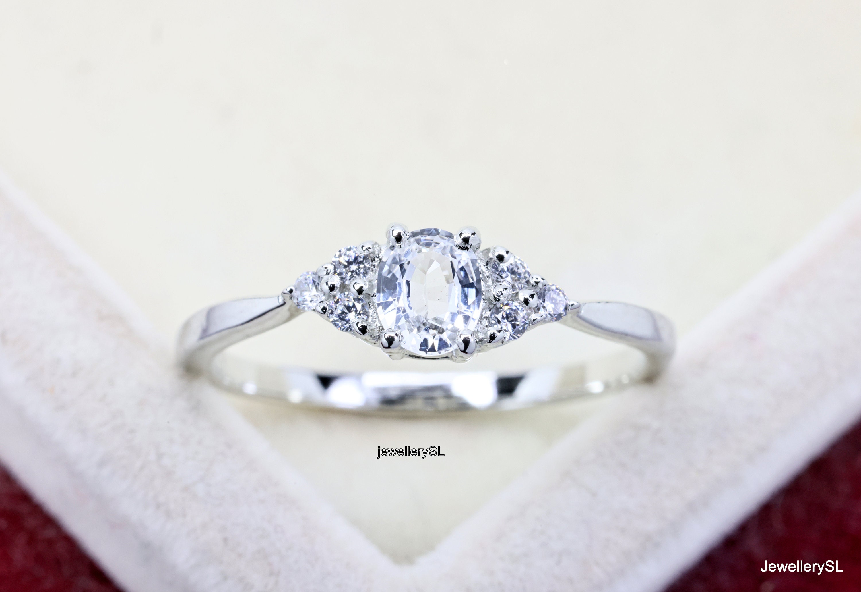 Bague Femme Argent 800 – Saphir Naturel Bleu Et Cristal Blanc, Taille 58, Occasion