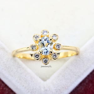Zierlicher 14K Gold Aquamarin Ring: März Birthstone Schmuck