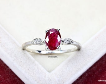 Ruby wedding ring, sterling silver engagement ring, oval cut July birthstone ring, wedding ruby ring, oval ruby ring, solitaire ruby ring