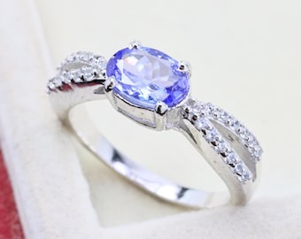 Rare Tanzanite Ring Natural Gemstone Ring Silver December Birthstone Anniversary Gift for Wife