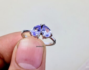 Bague En Argent Sterling 925 Avec Tanzanite Facettée En Forme De Poire - Taille 7, Bleu, 35 Carats, Neuve Sans Emballage