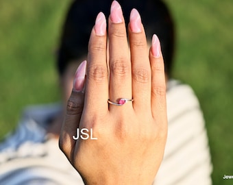 Natural Ruby Engagement Ring, Dainty Sterling Silver Promise Ring, Minimalist Bridal Jewelry