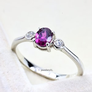 Pink Rhodolite Garnet Ring: 14k Gold Anniversary Ring with Diamonds