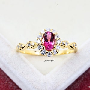 Pink Tourmaline 14k Gold Ring: Oval Gemstone Engagement Ring