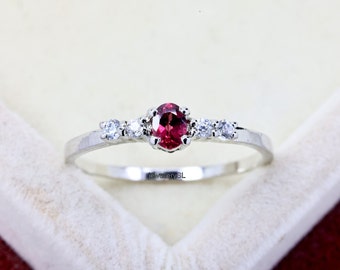 Bague en or 14 carats grenat rhodolite, bague en pierre ovale, bague de fiançailles, 14 carats, bague en pierre rouge, ovale est-ouest, bague en or massif, bague en argent 925