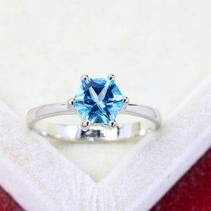 Schweizer Blautopas Ring, Verlobungsring, Sterling Silber, 14k Gold