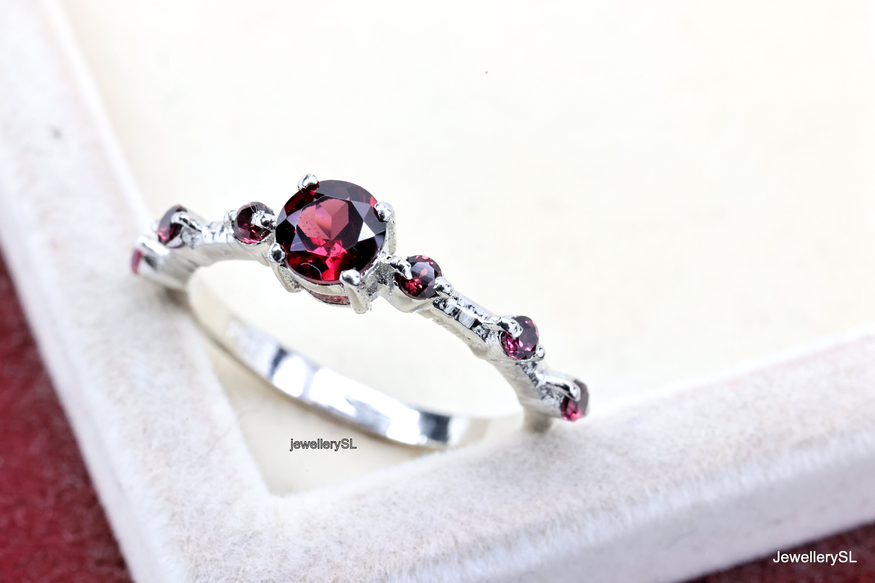 Bague De Fiançailles Argent 925 Et Grenat Onyx Remplissage Or 14k - Taille Personnalisable