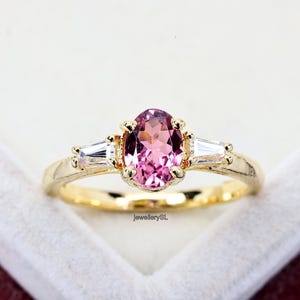 Real Pink Tourmaline Gold Plated ring, Oval cut pink tourmaline 14k gold/sterling silver ring, Gift for all occasion, solitaire ring