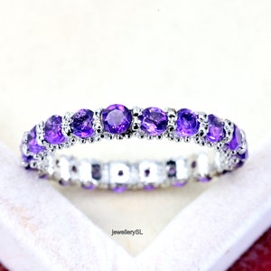 Amethyst Sterling Silver Wedding Band: Natural Gemstone Ring
