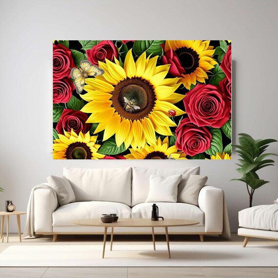 Sunflower and Roses