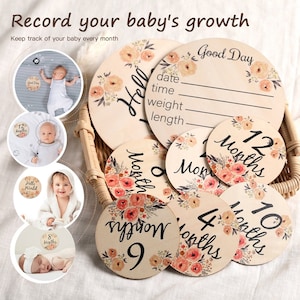 Cartes d'étape de bébé Étapes mensuelles Marqueur d'étape Disques d'étape Cadeaux de douche de bébé Cartes de mois de bébé Autocollants d'étape