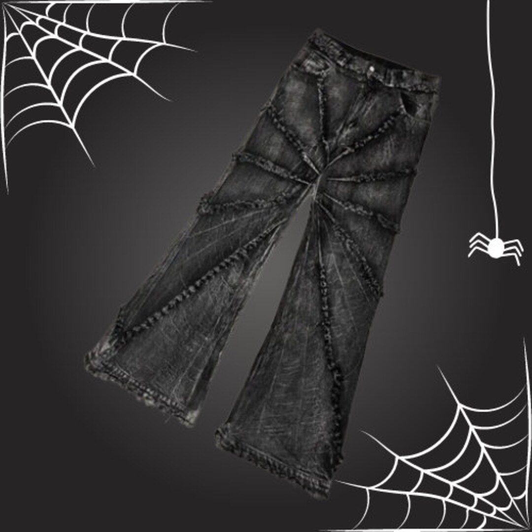 Cyber Spider Jeans Y2K Gothic Jeans Emo Jeans Spider Design Pants