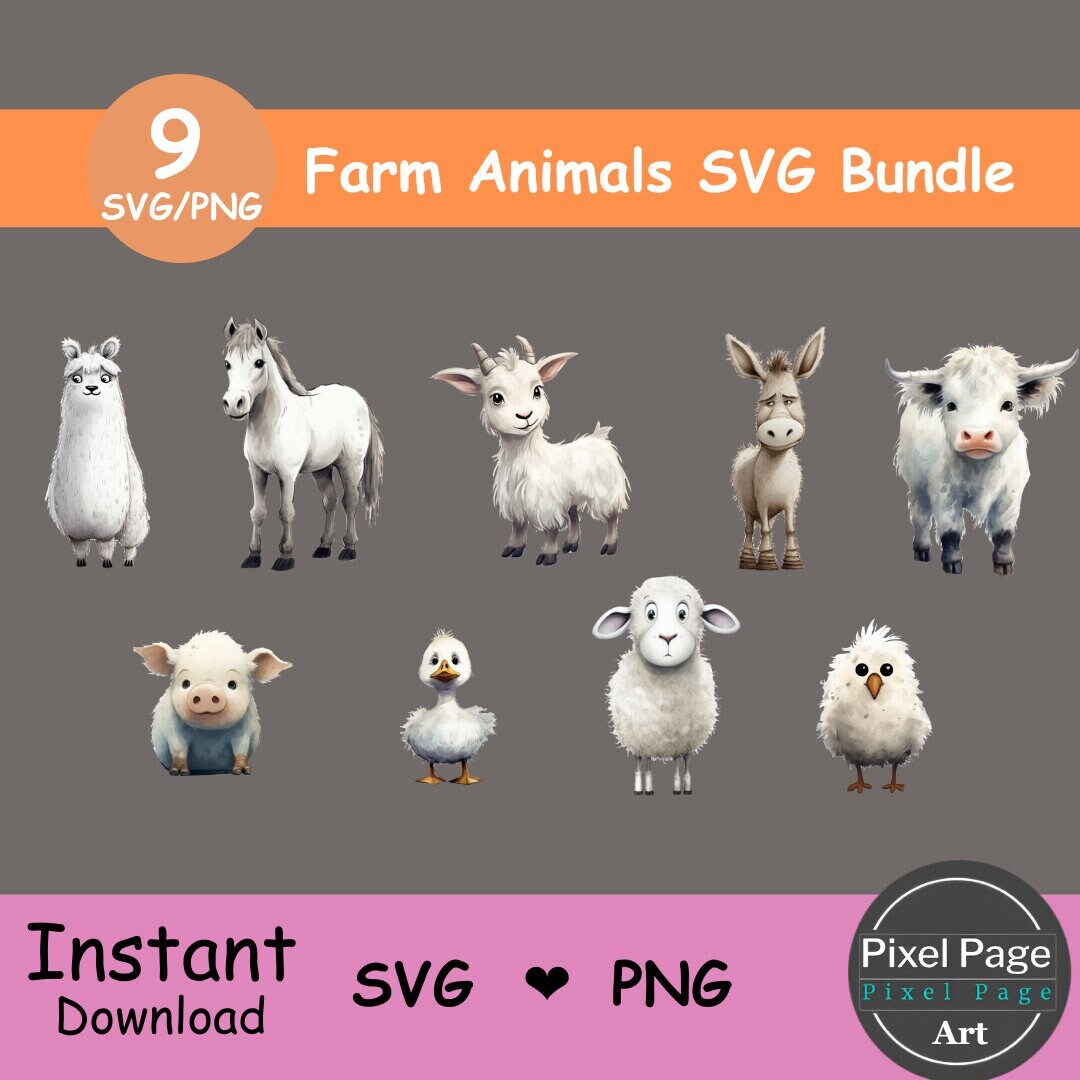 Farm Animals Clip Art SVG Bundle Cow Horse Pig Goat - Etsy Australia