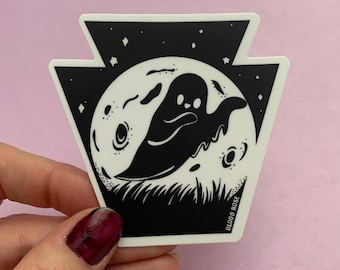 Keystone Ghost Vinyl Sticker- Moon, Haunted, Paranormal Pennsylvania