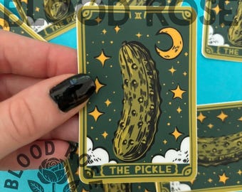 Tarot Card ‘THE PICKLE’ Vinyl Sticker- mystical, seer, witchy, fortune teller, funny