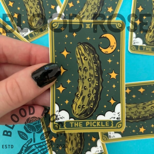 Tarot Card ‘THE PICKLE’ Vinyl Sticker- mystical, seer, witchy, fortune teller, funny
