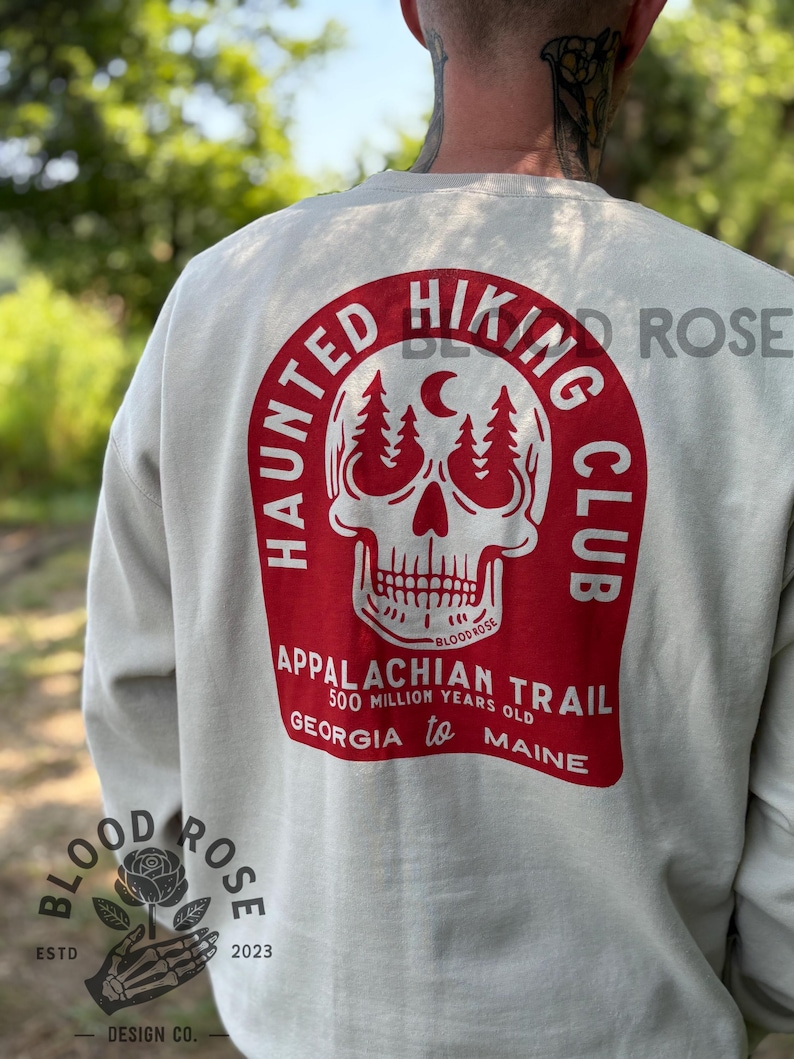Appalachian Trail Haunted Hiking Club Sweatshirt Sweater- (screen printed by hand) Unisex image 1