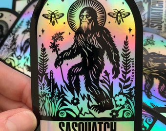 Holographic Saint Sasquatch Vinyl Sticker- Bigfoot, Squatch, hide and seek, iconography, patron saint