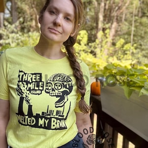 Three Mile Island Melted Brain T-Shirt – Fluorescent Yellow Green Bella Canvas Tee