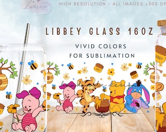 Cartoon Bear 16oz Libbey Glass Can Wrap ~ Cartoon Character 16 oz Tumbler Wrap ~ honney BEE ~ Cartoon Glass Can Sublimation Design ~ Digital