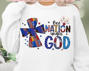 4th Of July One Nation Under God ~ Patriotic Christian Shirt ~ USA Png ~ Independence Day ~ Jesus ~ 4th of July Sublimation Design ~ Digital