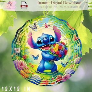 Cartoon Character Sti-Tch Wind Spinner PNG, Vibrant Wind Spinner, Round Design, Ornament, outdoor decor Art,ONG 300 DPI, Digital,Sublimation