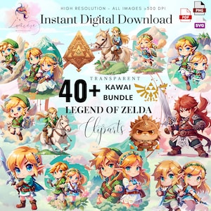 Legend Of Zelda ClipArt Bundle ~ 40+ hochauflösende ClipArt ~ Ganondorf ~ Link ~ Zelda ~ Pferd ~ PNG SVG PDF ~ Zelda Aufkleber ~ digitaler Download