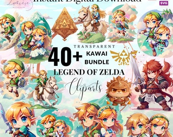Legend Of Zelda schattige ClipArt-bundel ~ 40+ hoge resolutie ClipArt ~ Ganondorf ~ link ~ Zelda ~ paard ~ PNG SVG PDF ~ Zelda sticker ~ digitale download