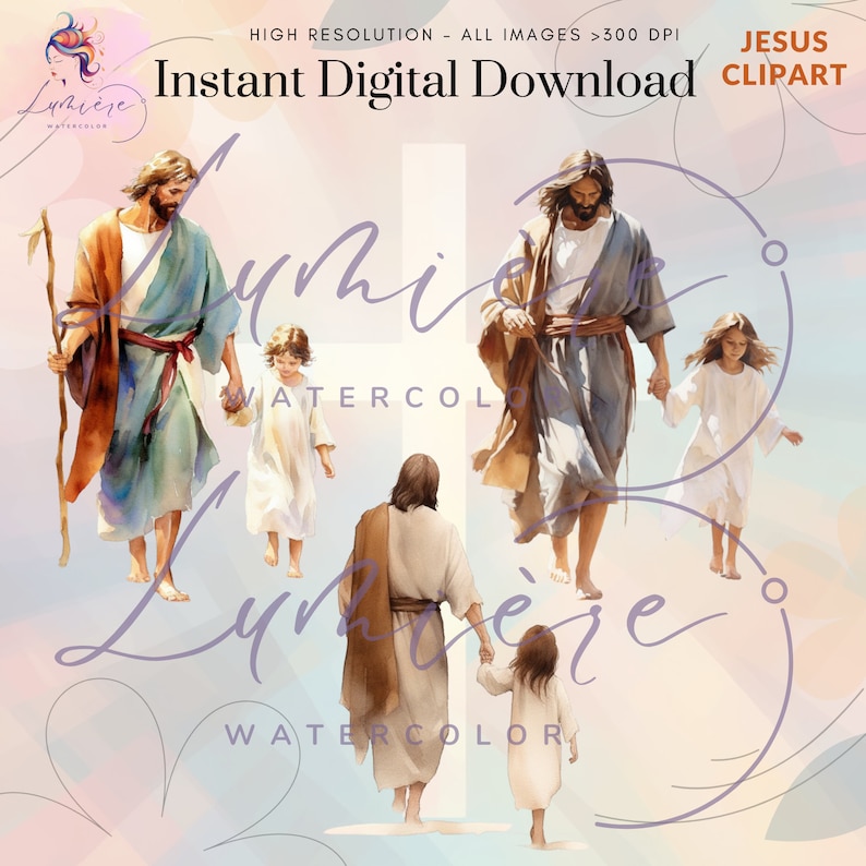 Christian Clipart Bundle~ 20 Transparent Watercolor Jesus PNG ...