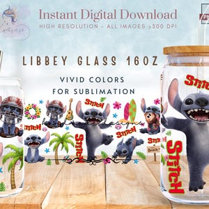 Cartoon Sti-tch 16oz Libbey Glass Can Wrap ~ Summer Vibes Tumbler ~ Kids Tumbler ~ Movie Character ~ Glass Can Sublimation Design ~ Digital