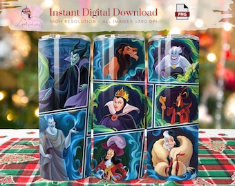 Cartoon Villains 20oz Tumbler Wrap ~ Skinny Tumbler Wrap ~ Villains Character ~ Trending Printable Design ~ Digital Download ~ Sublimation